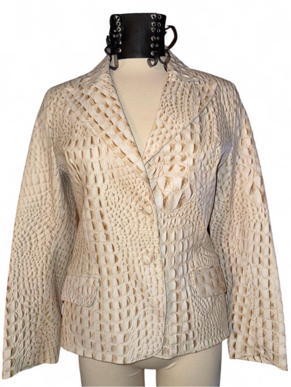 Vintage Italian Hand Made Vera Pelle Crocodile Leather Blazer Jacket S/M⁠ Y2K